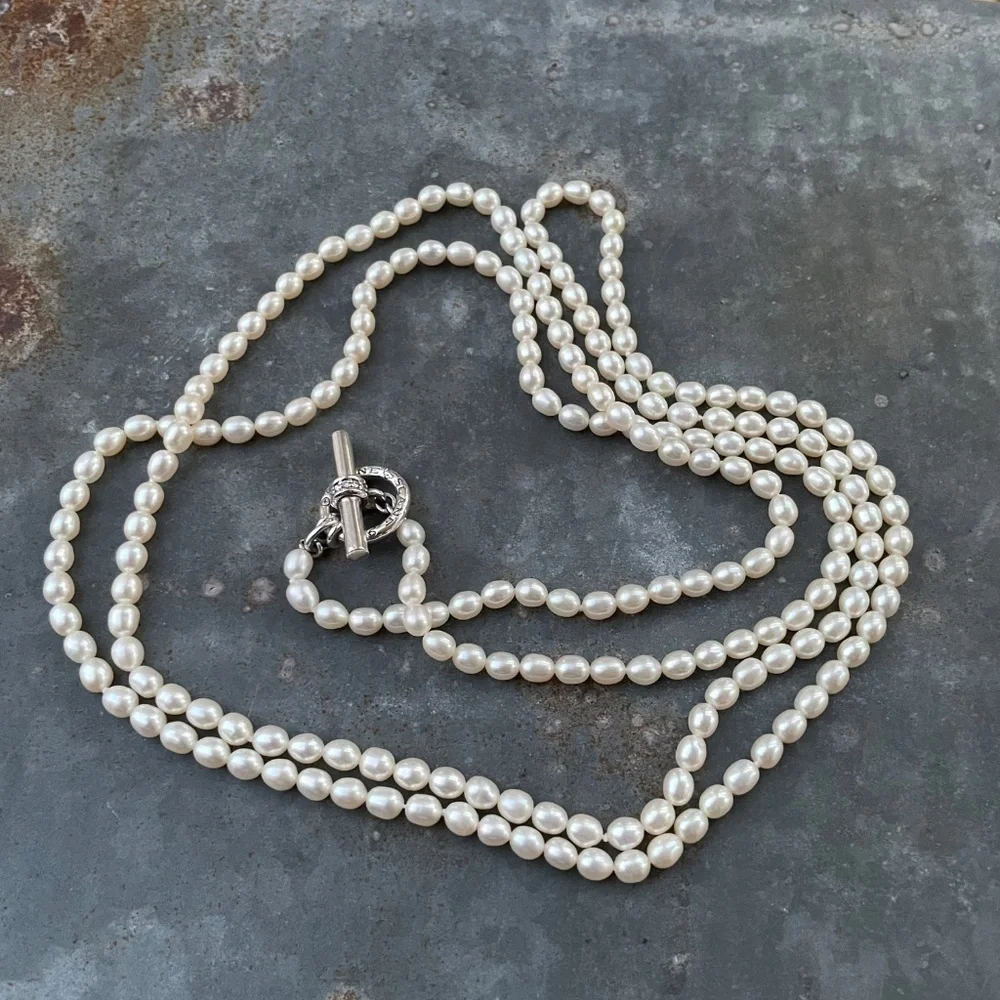 Slane & Slane Pearl 48" Necklace w/ diamond-encrusted toggle clasp - Picture 1 of 7